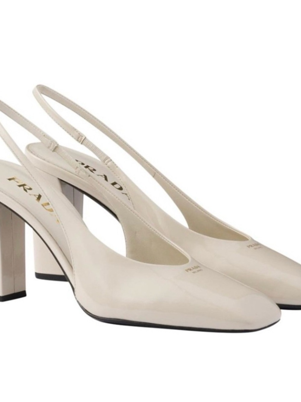Prada Women's Patent Leather Slingback Pumps Ivory